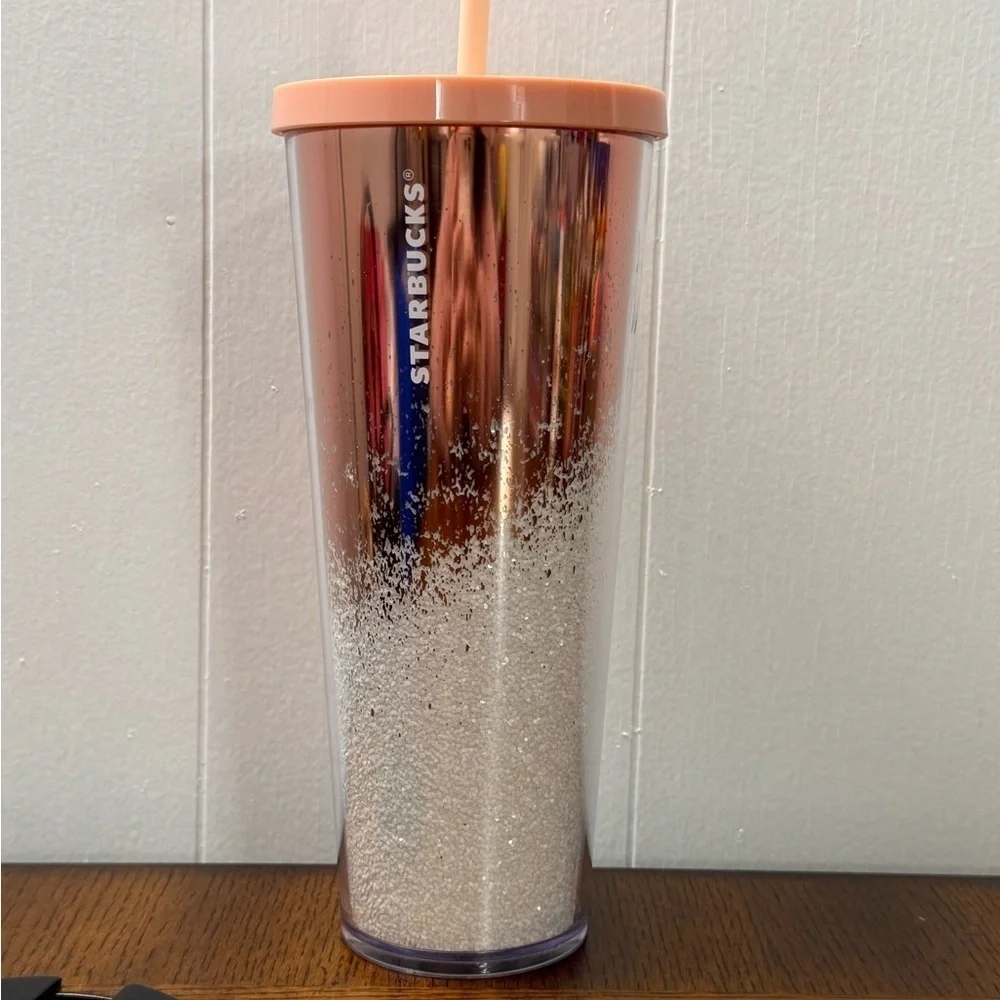 Starbucks 2019 Holiday Rose Gold Glitter Cascading Cold Cup 24oz
